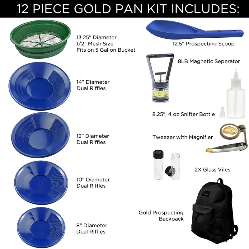 Detector Warehouse 12 Piece Professional Gold Pan Kit with 8",