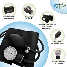 Primacare DS-9192 Classic Series Adult Size Professional Blood Pressure Kit with Aneroid Sphygmomanometer, Latex-Free Inflation System BP KIT with Nylon Cuff and stethoscope, Black