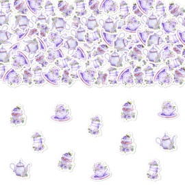 SHADOAMP Tea Themed Party Decorations, 200pcs Partea Themed Table Confetti Purple Teapot Teacup Time Scatter Confetti Table Decor for Partea Themed Birthday Baby Shower Wedding Gender Reveal Supplies