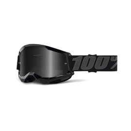 100% Strata 2 Sand Motocross & Mountain Bike Goggles - MX and MTB Racing Protective Eyewear (Black - Smoke Lens)