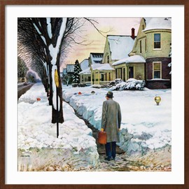 ART.COM Framed Wall Art Prints Snowy Ambush, January 24, 1959 by John Falter, Scenic Decor, 24" x 24", Espresso Frame with White Mat
