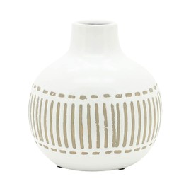 6" Ceramic Aztec Vase - Contemporary Gray Round Simple Design Floral Vase For Decorative Table Accent - Stylish Home, Office, Event Decor