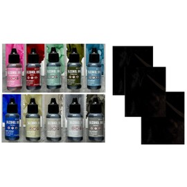 Tim Holtz Ranger Alcohol Inks Released 2024, Gravel, Flannel, Chronicle, Brick, Yonder, Wilderness, Cosmopolitan, Bayou, Juniper and Smudge, 3 Sheets of Alcohol Ink Black Matte Cardstock
