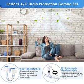 Gulfmew 3/4 Inch Standard Condensate Trap and SS1 Condensate Overflow Float Switch Kit for HVAC Systems, Air Conditioner