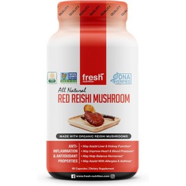 Fresh Nutrition Organic Reishi Mushroom Capsules - Rich in Alpha Glucan - Ganoderma Lucidum & Ganoderma Applanatim - Third Party Tested - 90 Capsules/Pills