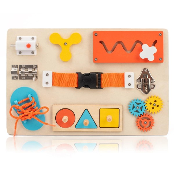 Busy Edition Montessori Busy Board for Toddlers, Wooden Learning Sensory