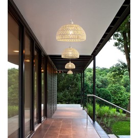 MEIXISUE Hand-Woven Rattan Wicker Boho Pendant Light,Minimalist Transitional LED Pendant Hanging Light Fixture for Kitchen Island Dining Room Restaurant Craft Room,Bulb Included W11.81 UL Listed