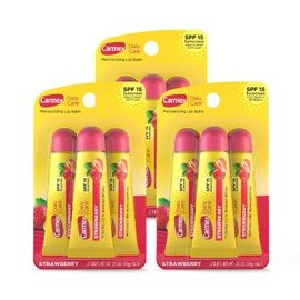 Carmex Daily Care - Bálsamo labial hidratante con SPF 15, tubos de bálsamo labial de fresa, 0.35 onzas cada uno, 3 unidades (paquete de 3)