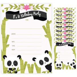 Panda Happy Birthday Invitations Invite Cards (10 Count) with Envelopes Boys Girls Kids Party (10ct)