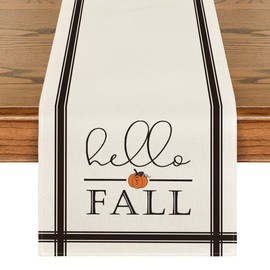 Artoid Mode Hello Fall Stripes - Camino de mesa de otoño de calabaza, decoración de mesa de comedor de otoño para decoración de fiesta en el hogar, 13 x 60 pulgadas