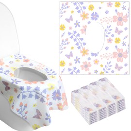 Preboun 40 Pack Toilet Seat Covers Disposable for Kids Extra Large Waterproof Toilet Seat Covers Toddler Potty Training Liners Individually Wrapped for Travel Public Restroom Essentials, Flower Design