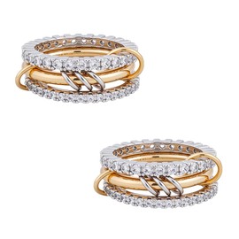 UNICRAFTALE 2Pcs Stackable Rings for Women 3 Rings Set Cubic Zirconia Finger Rings Silver and Gold Multi-Link Connected Rings Rhinestones Dainty Ring for Lovers Jewelry Gifts 18.5mm