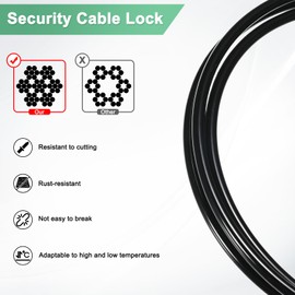 M METERXITY 5-Pack Security Cable Lock, 4FT 4mm PVC Coated Stainless Steel Luggage Lock Wire Rope with Double Loop for Travel/Gate/Bike, Cut-Resistant Braided Steel Cable [Black]