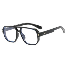 Heptagram Retro Oversized Aviator Sunglasses Women 70s Square Vintage shades Trendy Plastic Frame Sun Glasses Sunnies (Black/Transparent)