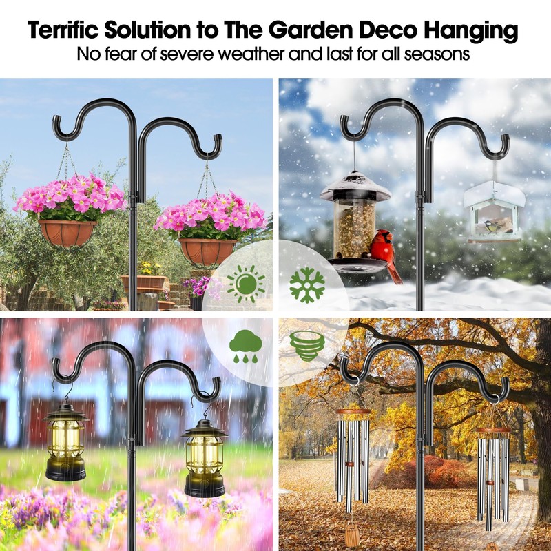 Double Shepherds Hooks for Outdoor,76" Heavy Duty Bird Feeder Pole