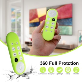 2 Pack Protective Covers Compatible for Chromecast with Google TV Voice Remote, HOPINGLUO Anti Slip Remote Case for 2020 Google Remote Control (Glow Green + Glow Blue)