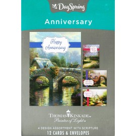 DaySpring - Happy Anniversary - Thomas Kinkade - Painter of Light - 4 Design Assortment with Scripture - 12 Boxed Cards & Envelopes (J1035)
