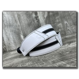 Anthology Gear The Original Straight Up Full Grain Padded Leather Guitar Strap - For Electric, Acoustic and Bass Guitars (3", Frostfire White w/Black Stripe)