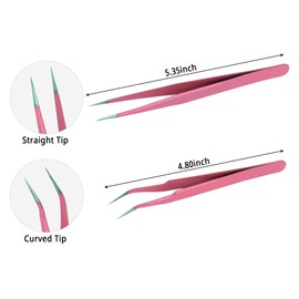 1Pcs Eyelash Tweezers, Nair Art Tweezers Straight and Curved Tip, Lash Tweezers, Eyelash Extension Tweezers (Pink Style1-1Pcs)