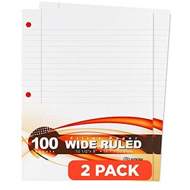 Emraw Wide Ruled Filler Paper, Perfect for Normal Everyday Notetaking 8"x10.5" x 0.32" Inch, 2 Pack - 100 Sheets Per Pack (Total 200 Sheets)
