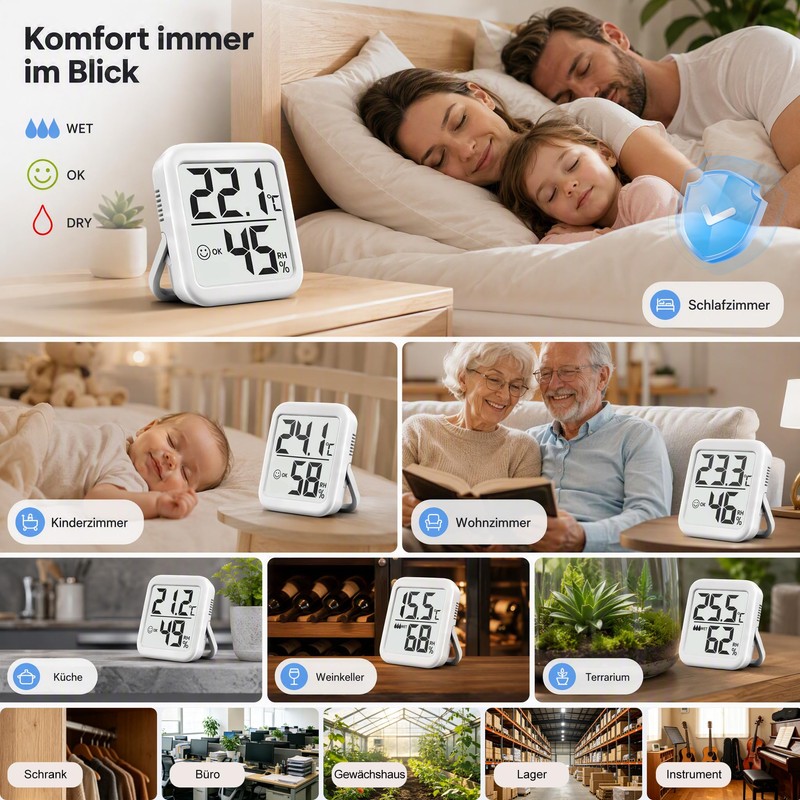 Antonki Set of 2 Thermometers, Hygrometers, Indoor Room Thermometer