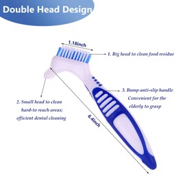 3 Pieces Premium Denture Cleaning Brush Set with Multilayer Bristles and Ergonomic Rubber Handle, Portable Double Sided Denture Brush for Cleaning False Teeth (3 Colours)