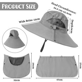 GoaePode Fishing Cap with Removable Neck Flap, Wide Brim UV Protection Sun Hat for Men Women, Outdoor Windproof Quick-Drying Safari Boonie Hiking Cap for Fishing Walking Hiking (Light Grey)