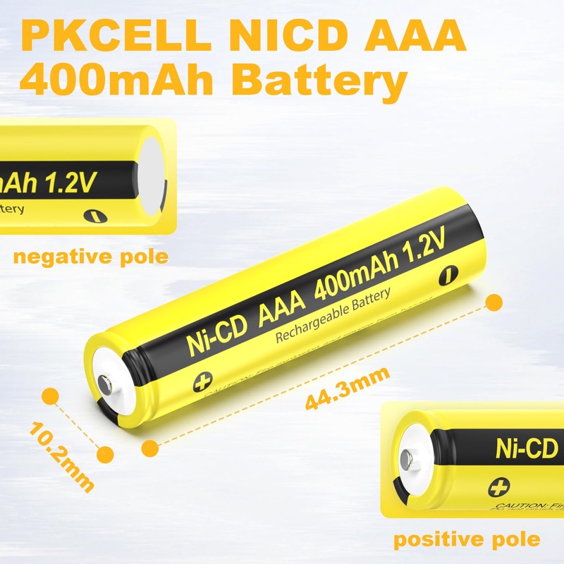 PKCELL Rechargeable 400mAh AAA Battery 1.2V NiCD Battery1.2V for Garden