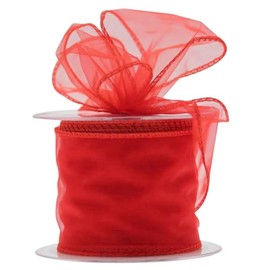 Quality Florist / Craft Red Wired Edge Chiffon Organza Ribbon (70mm wide x 20m)