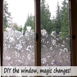 Bloss Window Privacy Film Decorative Window Films Stained Glass Window Film, Static Window Clings Film Removable Privacy Film for Glass Door Window Heat Blocking and UV Anti 17.7 by 78.7 Inches