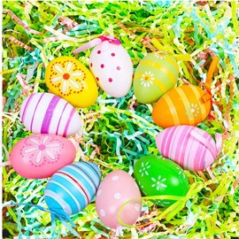 Benzisun Lridescent Rainbow Easter Grass Crinkle Cut Paper, Raffia Basket Shreds Tissue Paper for Easter Egg Hunt, DIY Gift Packaging, Party Favors Decoration-100g /3.53oz(Rainbow)