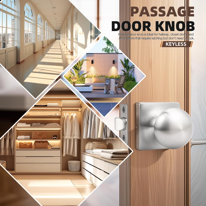 GOBEKOR 10 Pack Passage Door Knobs Keyless Interior Door Knobs