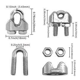 24 Pcs Wire Rope Clamp, Rope Clamp, Wire Rope, Rope Clips, 3mm Wire Rope, Stainless Steel Cable Clamps Heavy Duty, U Shape Bolt Wire Rope Grips, for Tensioning Wire Ropes, Industry Transportation