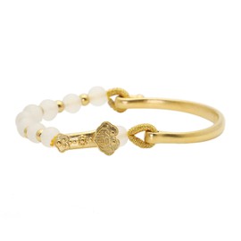 Balaijor Fashion 18K Gold Plated Lucky Wish Arm Band Cuff Bracelet Faux Jade Stone Bracelet(White)