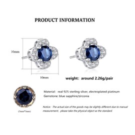Bellitia Jewelry Women's Flower Stud Earrings with Gemstone/Birthstone Made of 925 Sterling Silver, Sri Lanka Blue Sapphire & Cubic Zirconia Earrings for Women Girls, Sterling Silver, Sapphire Cubic