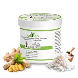 Herbishh Ginger Hair Revitalizing Shampoo Jar with Deep Sea Salt – Anti Dandruff Shampoo for Weak, Brittle Hair & Dry Scalp – Boosts Hair Growth & Free from Mineral & Silicon Oil, 17.6 oz