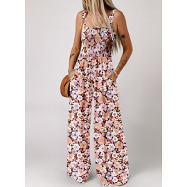 Happy Sailed Plus Size Jumpsuit for Curvy Women Summer Floral Print Sleeveless Jumpsuits Womens Overalls Wide Leg Long Pants Rompers Cruise Outfits Fashion 2025 Black XX-Large