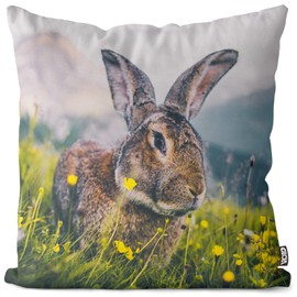 VOID Rabbit Mountain Landscape Cushion Cover 40 x 40 cm Polyester Decorative Cushion Couch Cushion Easter Decoration Cushion Size: 40 x 40 cm