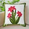 Pink Daffodil Flower Embroidered Cushion Covers, Colourful Decorative Floral Square