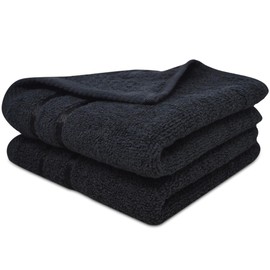 Towelogy® Cotton Washcloths 650GSM Face Towels Flannels Soft Muslin Cloths Machine Washable 30cmx30cm (Noir Black 600gsm, Pack Of 2)