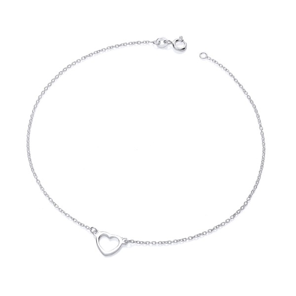 Old English Jewellers 925 Sterling Silver HEART Charm Ankle Bracelet