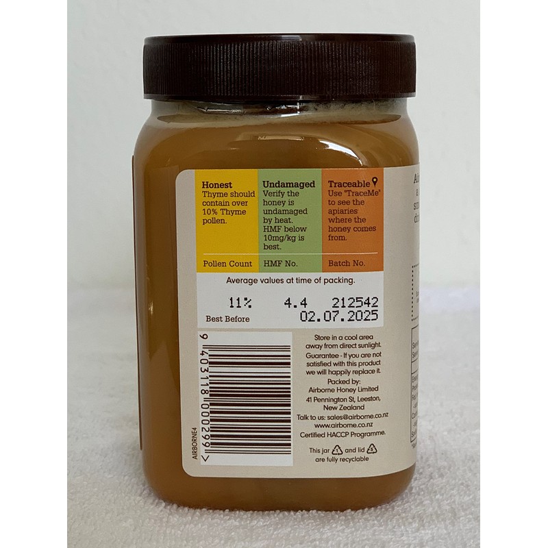 Airborne (New Zealand) Thyme Honey 500g / 1.1lbs