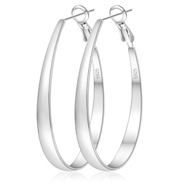 KUMIKUMI Silver Hoop Earrings for Women,Oval Lightwieght Silver Hoops Hypoallergenic Large Sterling Silver Hoop Earrings Gifts