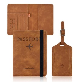 Aieino Reisepasshülle mit Gepäckanhänger, Reisebrieftasche, RFID-Blockierung, Boarding-Karte, Kreditkarte, Geldbeutel, Organizer, PU-Leder, Tasche, Reisepasshülle, Kofferetikett, für Männer und