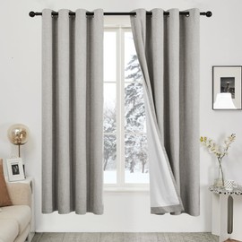 Deconovo 100% Blackout Linen Textured Curtains – Thermal Insulated Energy-Saving Drapes for Bedroom & Living Room – Noise Reducing, Room Darkening, 2 Panels(Mirage Gray,52W x 63L Inch, 2 Panels)