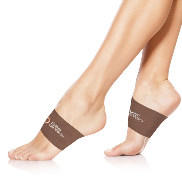 Copper Compression Copper Arch Support - 2 Plantar Fasciitis Braces/Sleeves. Foot Care, Heel Spurs, Feet Pain Relief, Flat & Fallen Arches, High Arch (One Size (1 Pair), Brown)