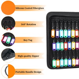 Portable Key Case with Zipper, Portable Key Organizer with Handle, orange, Neutral