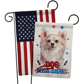 Breeze Decor Patriotic White Chihuahua Garden Flag Pack Dog Puppy Spoiled Paw Canine Fur Pet Nature Farm Animal Creature Applique House Banner Small Yard Gift Double-Sided, Made in USA