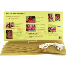 Make Your Own Beeswax Candle Starter Kit - Includes 5 Full Size 100% Beeswax Honeycomb Sheets in Natural and Approx. 6 Yards of Cotton Wick. Each Beeswax Sheet Measures Approx. 8" x 16 1/4".