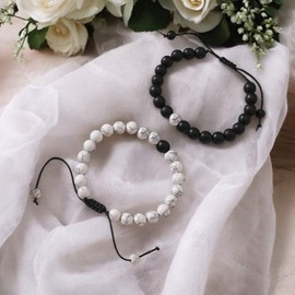 Couples Beaded Friendship Bracelets | Long Distance Love Bracelets for Men and Women | Couples Jewellery | Howlite Black Onyx Bracelet | Women's Jewellery | Matching His and Hers Bracelets | Mens Bracelets